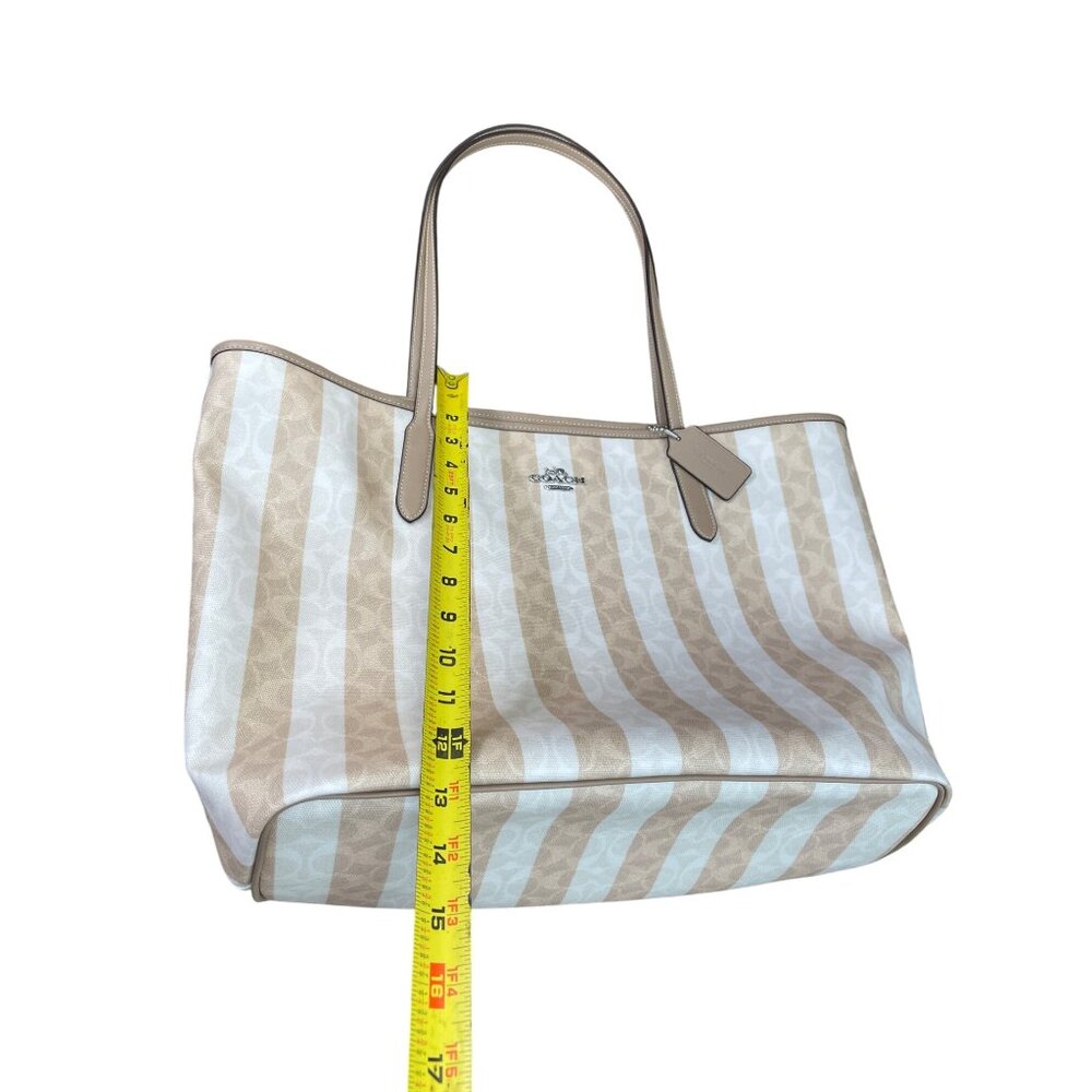 Coach sig city womans large beige striped canvas leather tote bag NWT SKU 9120 - Picture 5 of 16